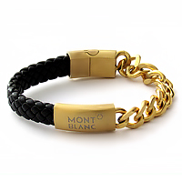 دستبند چرم و استیل طرح Mont Blanc